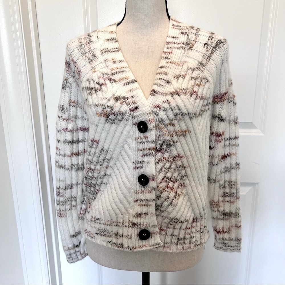 Aqua Mixed Rib Marled Knit V Neck Front Button Long Sleeve Cozy Cardigan Size S